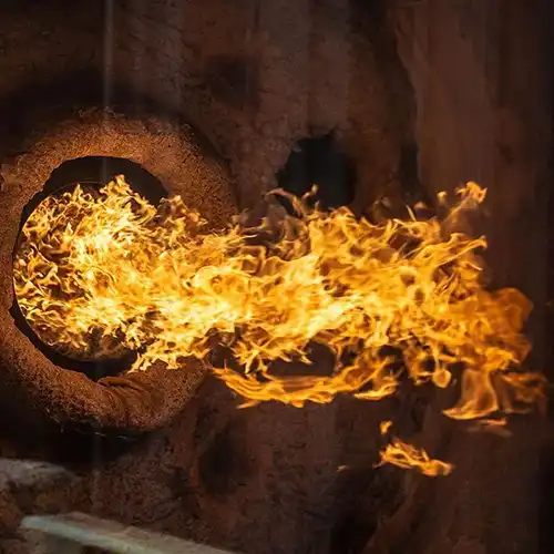 kiln and burner combustion flame